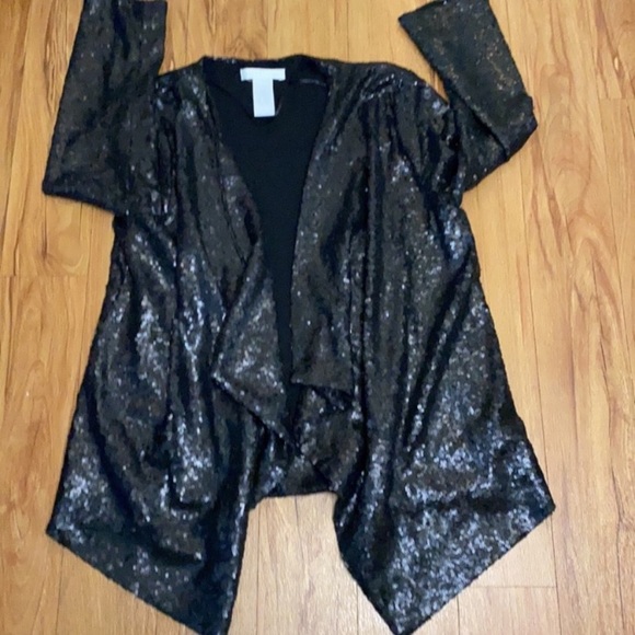Design History Black Sequins Open Front Jacket Size Small 4/4 Sleeves - Picture 9 of 11